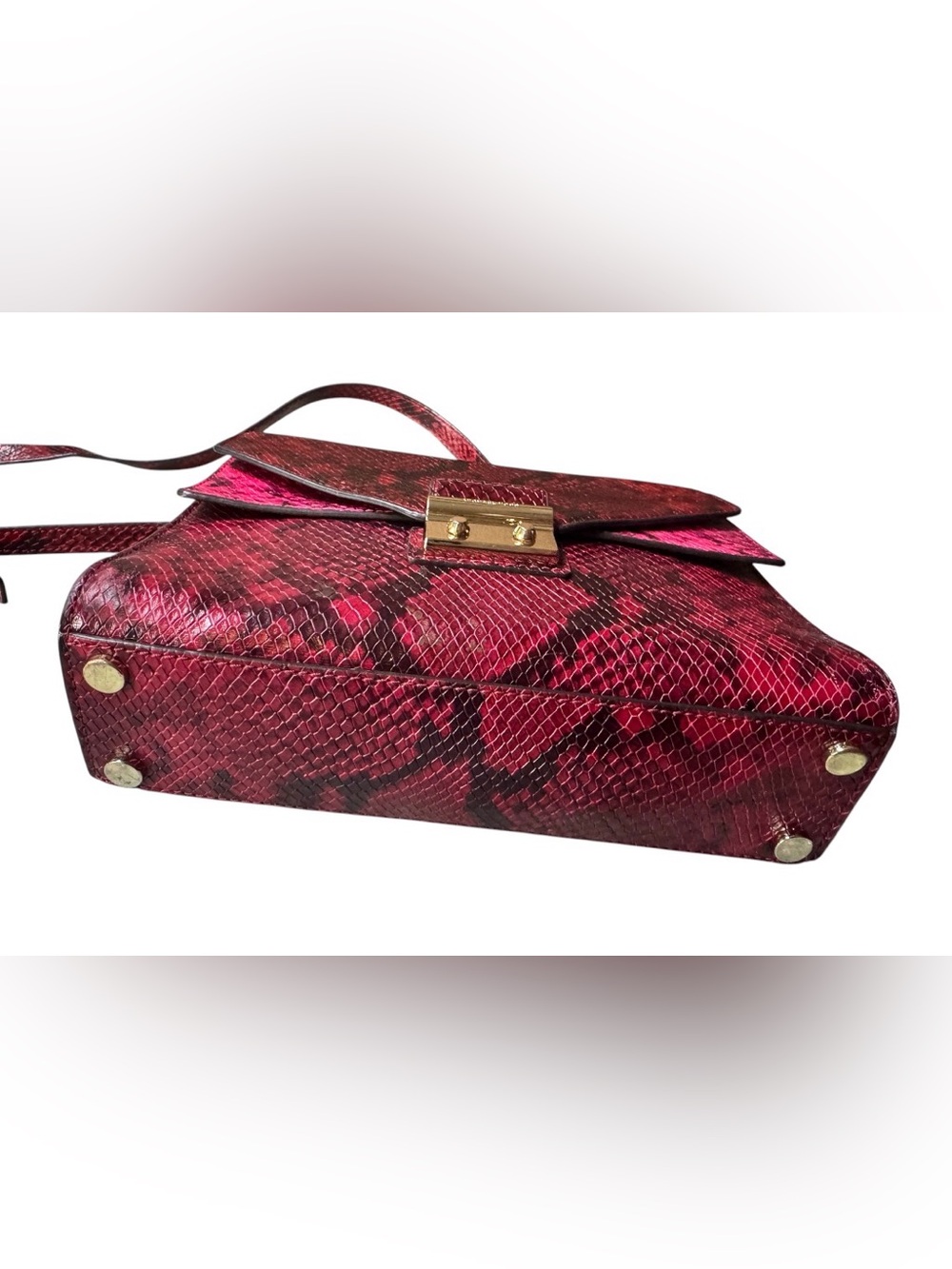 Michael Kors Red Snake-Embossed Satchel with Gold Hardware - Picture 8 of 14